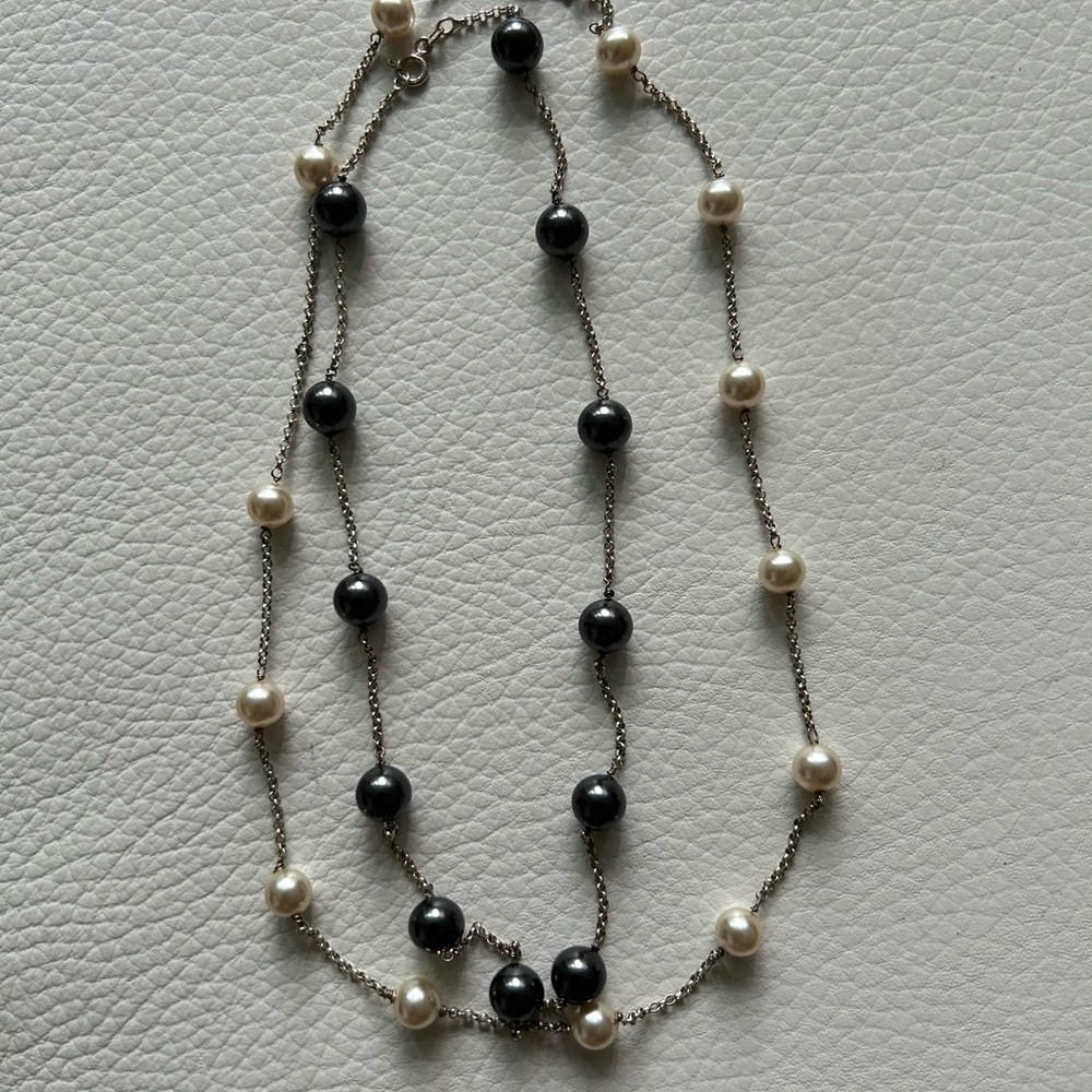 Set of two silver toned Elegant Black and White Necklace